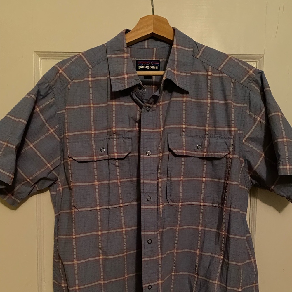 Patagonia Blue Plaid Snap Button down